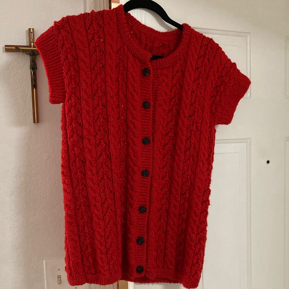 Red Cable Knit Women's Sweater - handmade